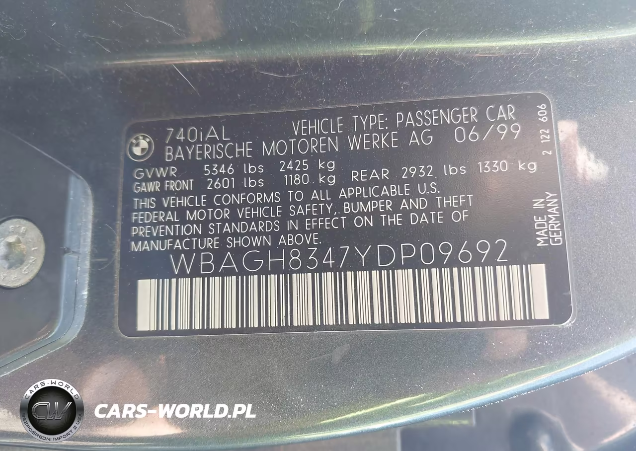 2000 BMW 740Il VIN:WBAGH8347YDP09692 - 9