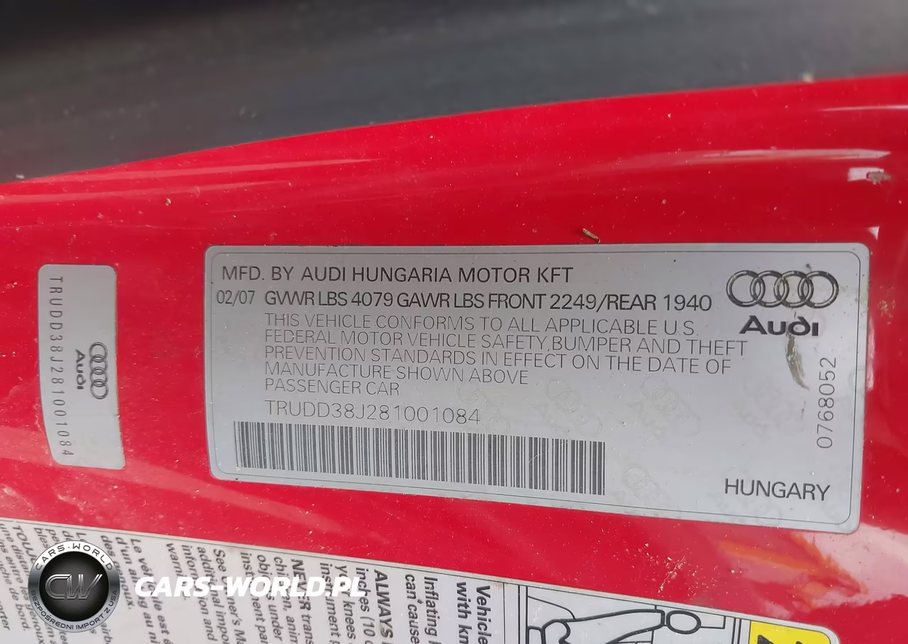 2008 Audi Tt 3.2 VIN:TRUDD38J281001084 - 9
