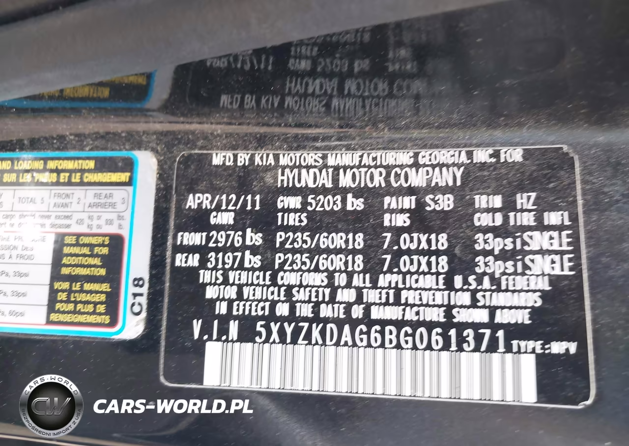 2011 Hyundai Santa Fe Limited V6 VIN:5XYZKDAG6BG061371 - 9