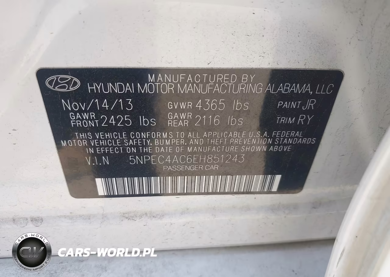 2014 Hyundai Sonata Se VIN:5NPEC4AC6EH851243 - 9