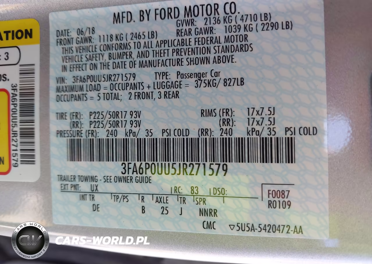 2018 Ford Fusion Hybrid S VIN:3FA6P0UU5JR271579 - 9