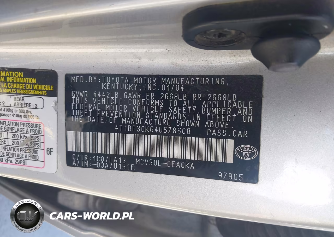 2004 Toyota Camry Xle V6 VIN:4T1BF30K64U578608 - 9