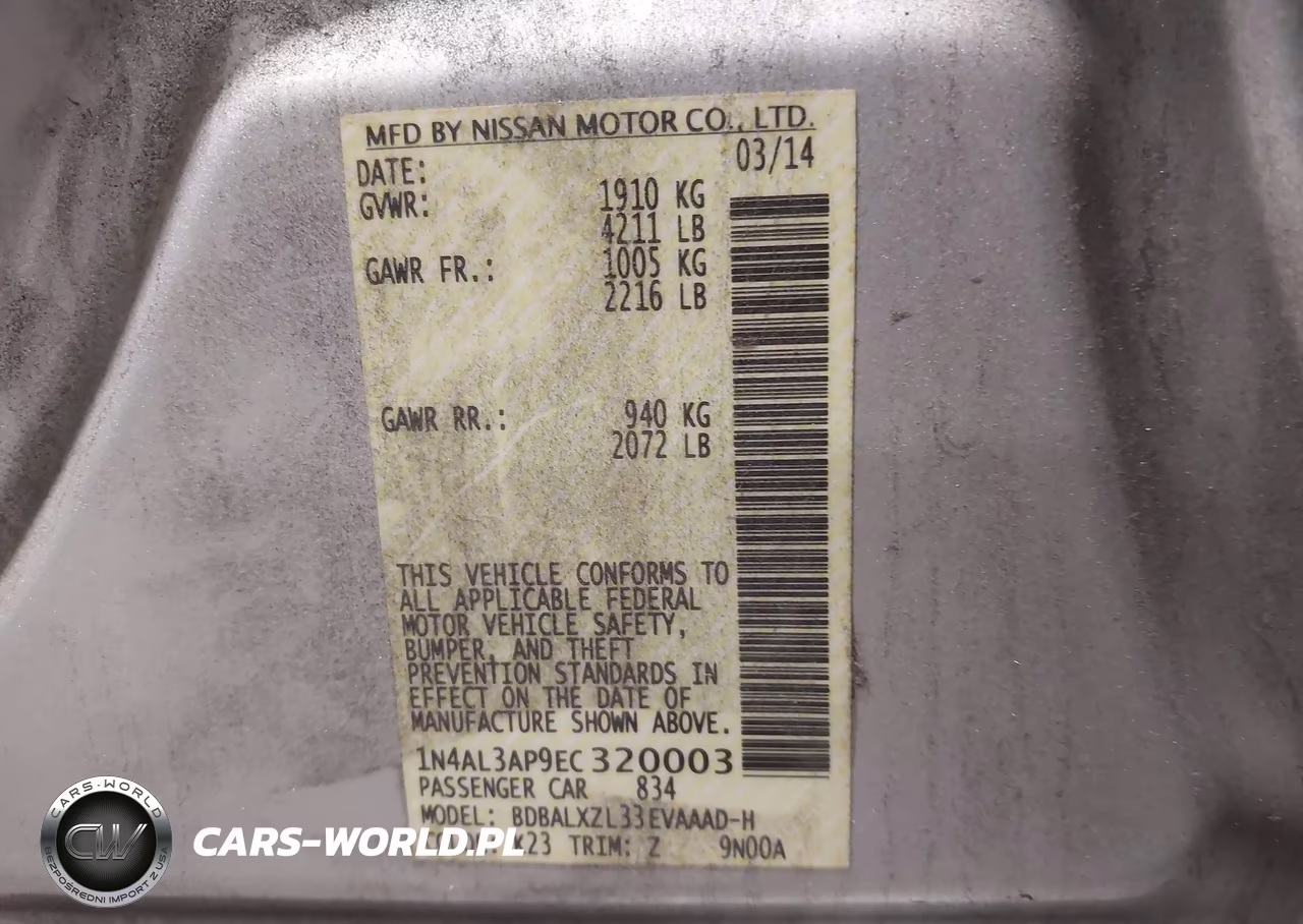 2014 Nissan Altima 2.5 Sl VIN:1N4AL3AP9EC320003 - 9