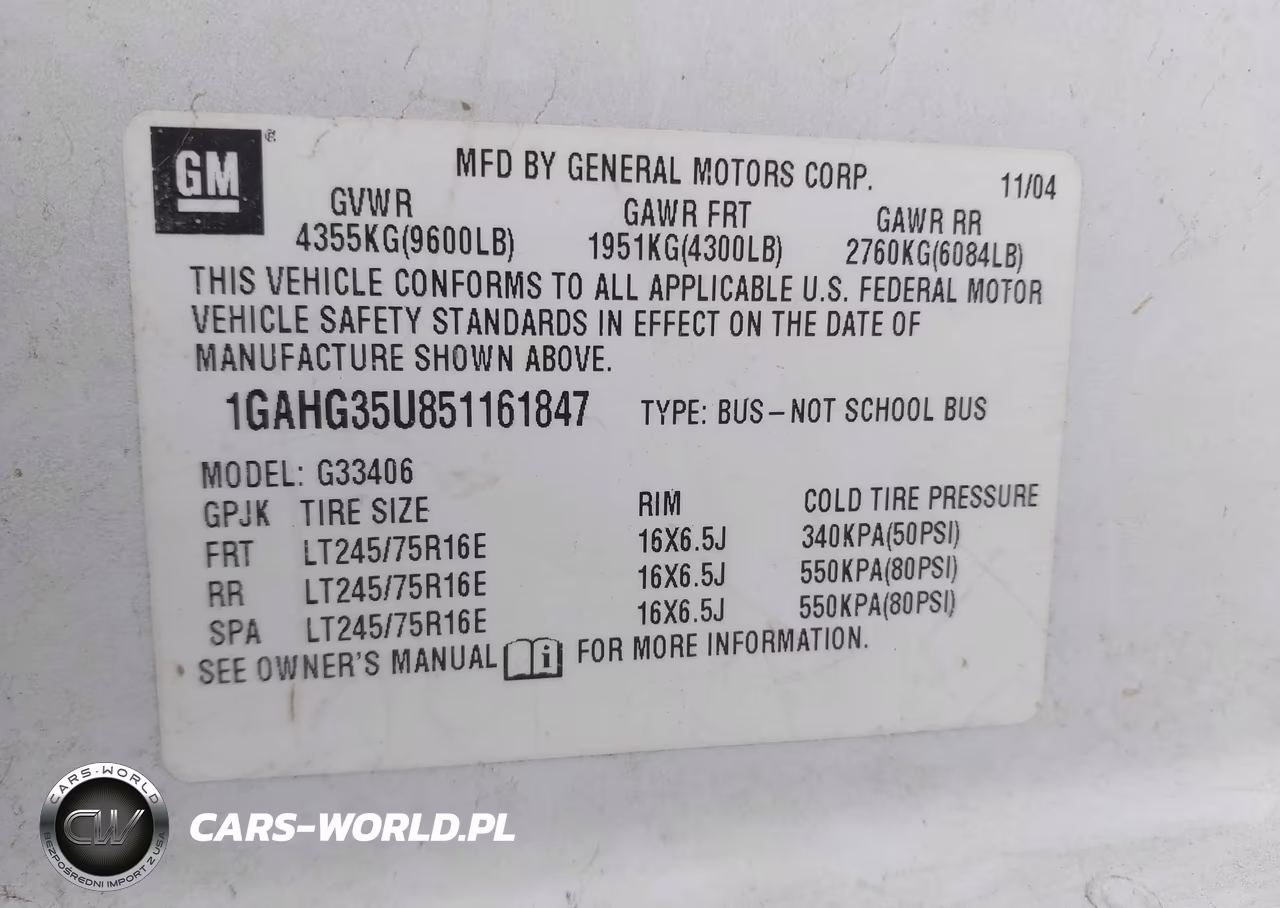 2005 Chevrolet Express Passenger VIN:1GAHG35U851161847 - 9