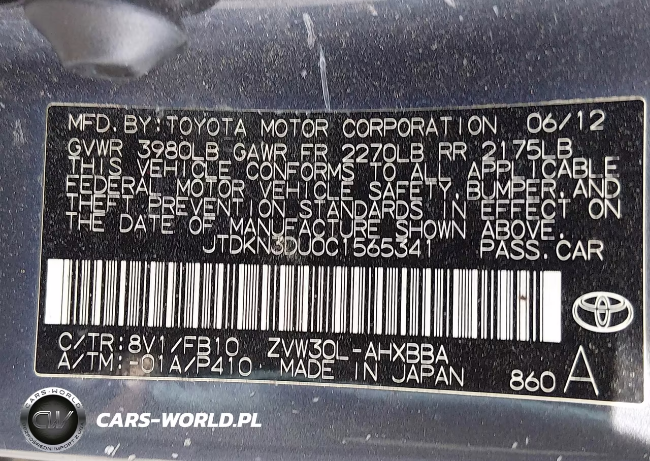 2012 Toyota Prius One VIN:JTDKN3DU0C1565341 - 9