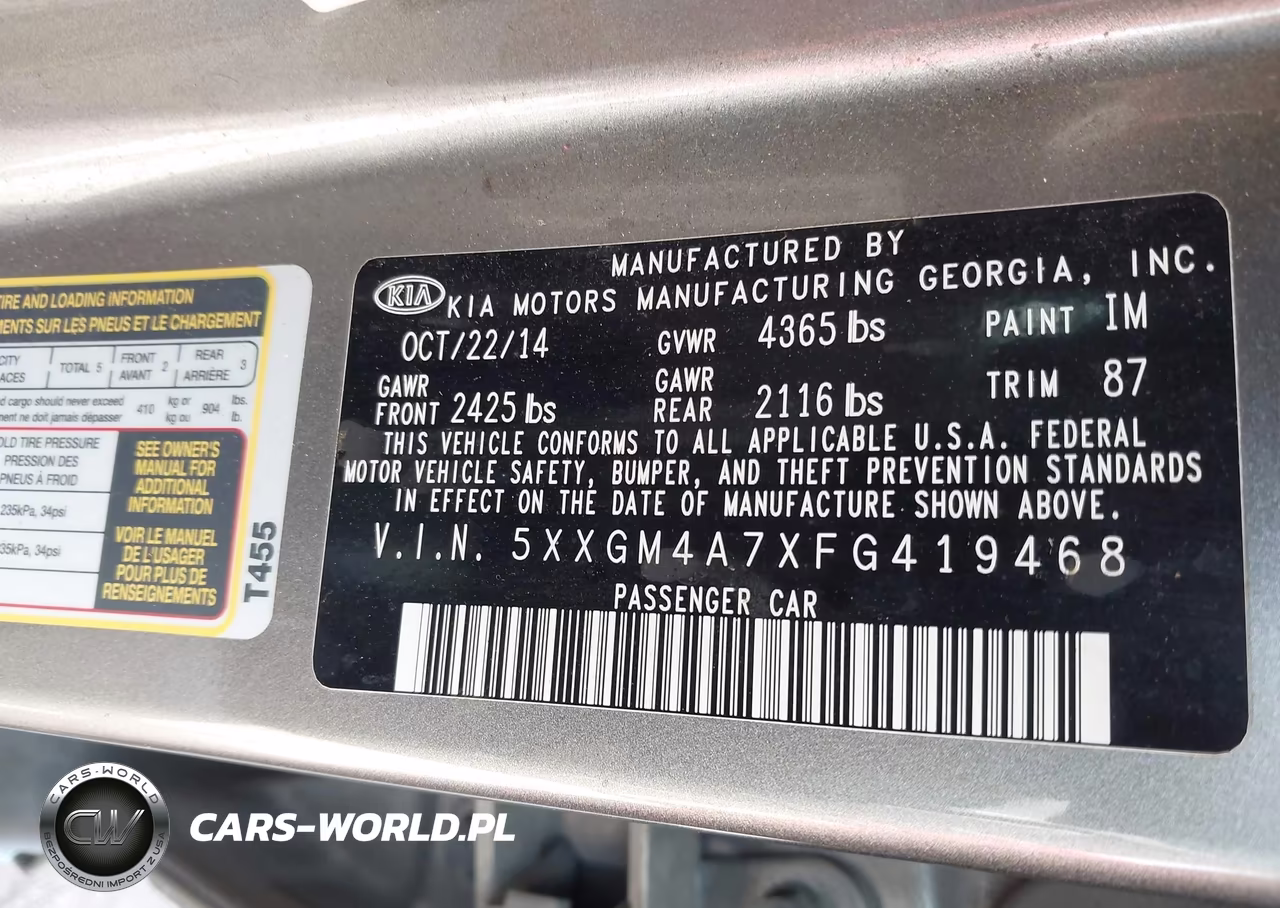 2015 Kia Optima Lx VIN:5XXGM4A7XFG419468 - 9