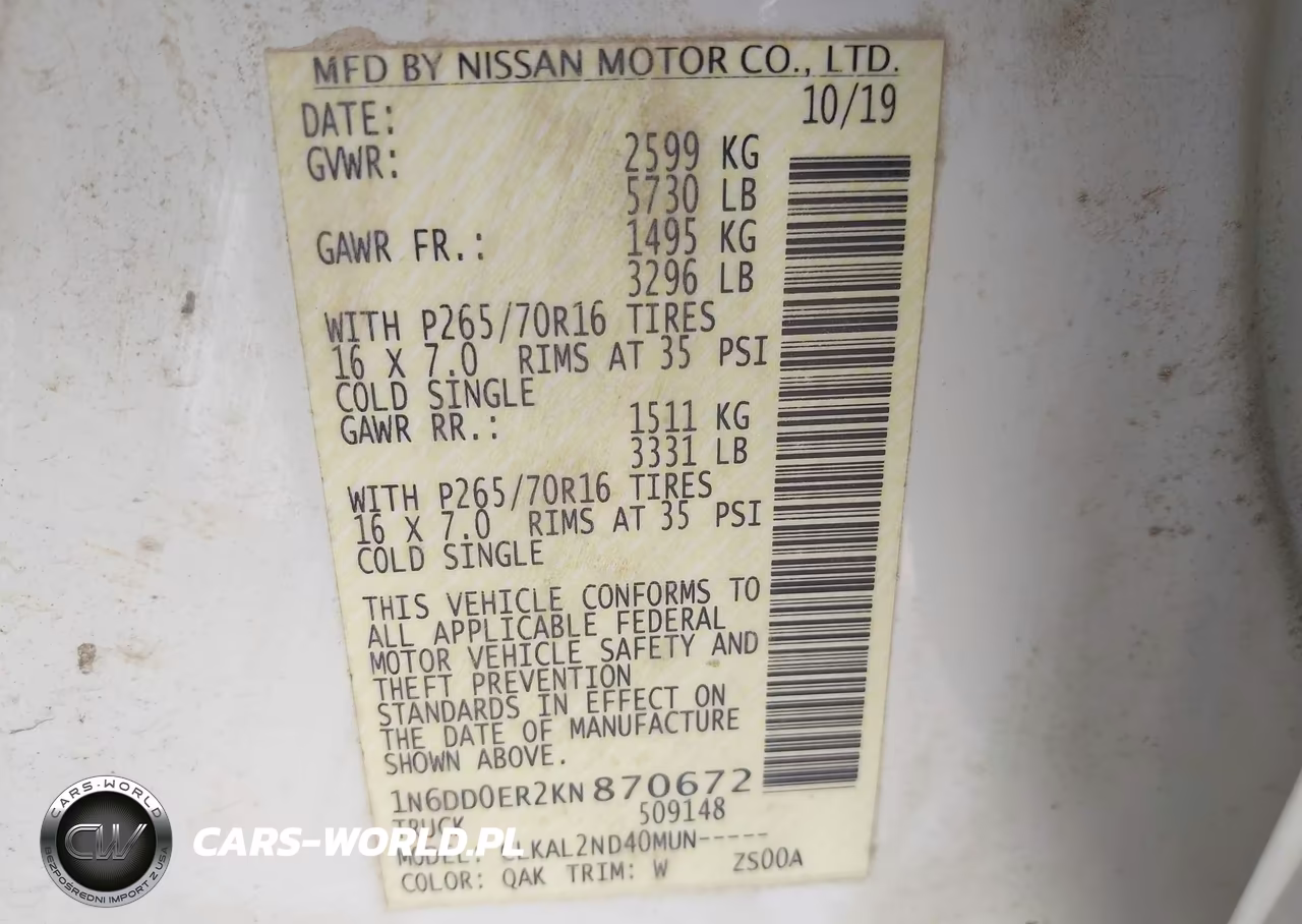 2019 Nissan Frontier Sv VIN:1N6DD0ER2KN870672 - 9
