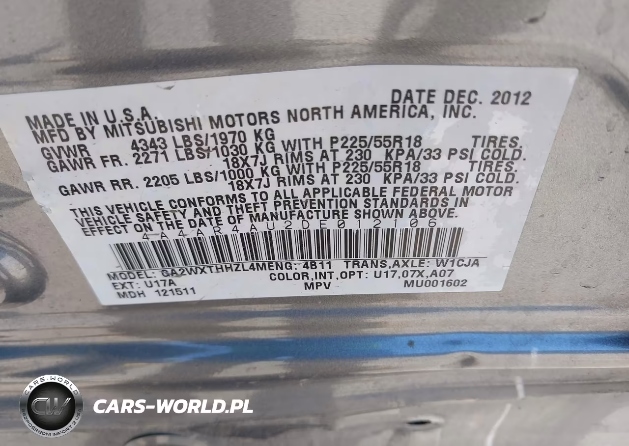 2013 Mitsubishi Outlander Sport Se VIN:4A4AR4AU2DE012106 - 9