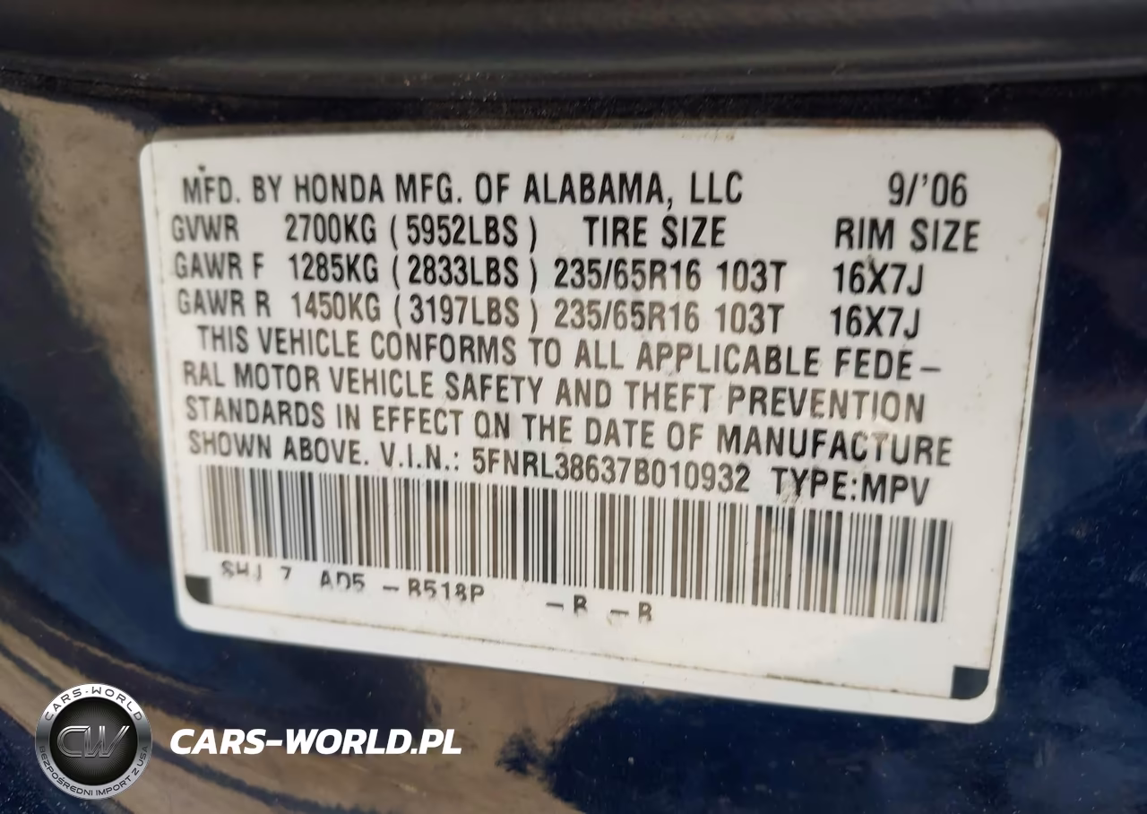 2007 Honda Odyssey Ex-L VIN:5FNRL38637B010932 - 9