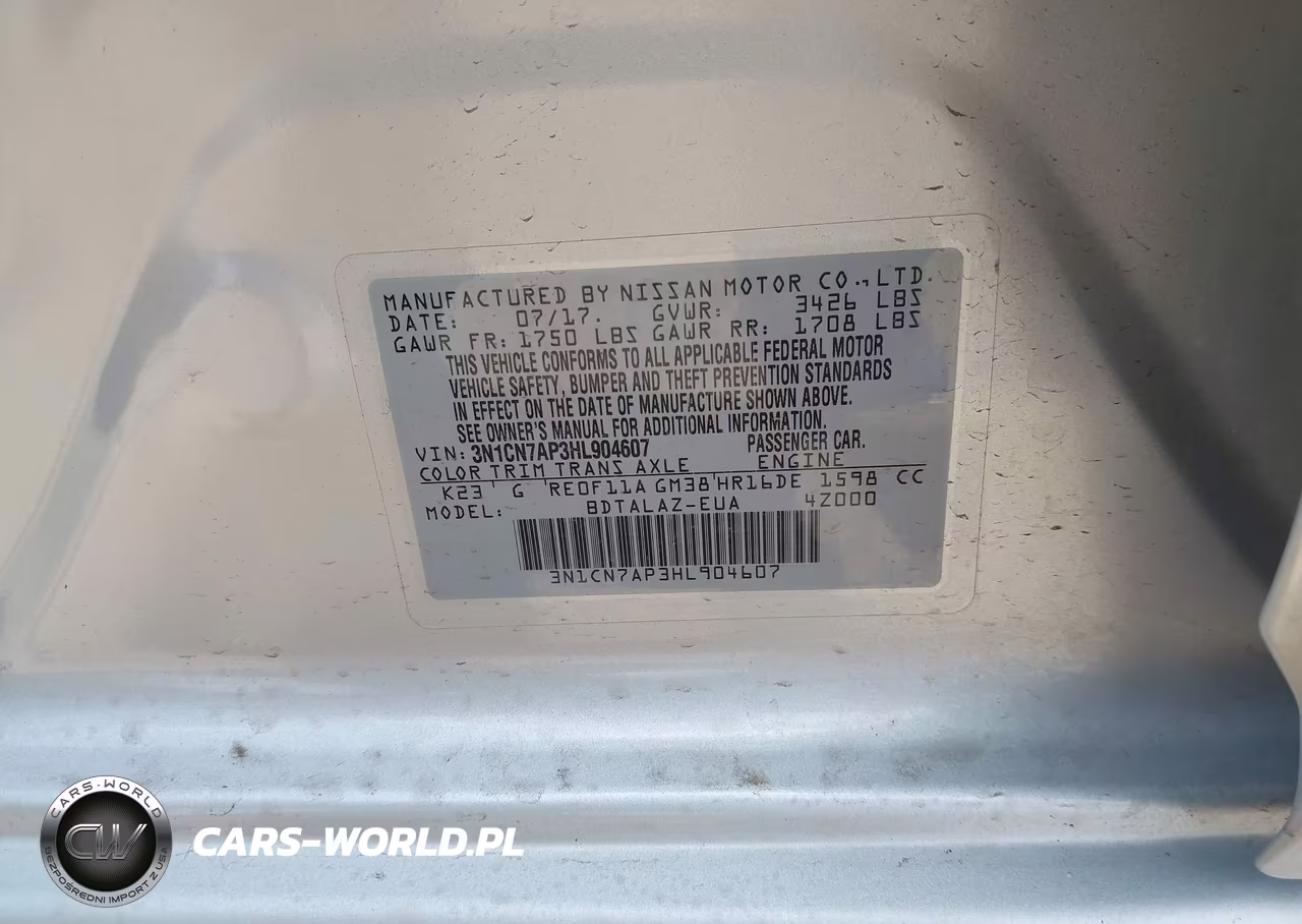 2017 Nissan Versa 1.6 S+ VIN:3N1CN7AP3HL904607 - 9