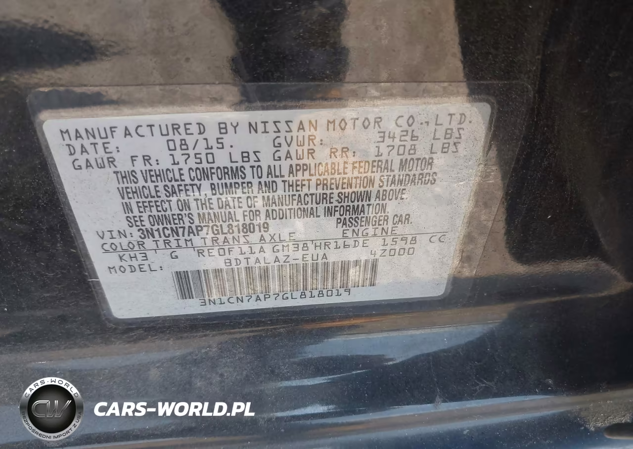2016 Nissan Versa 1.6 S+ VIN:3N1CN7AP7GL818019 - 9