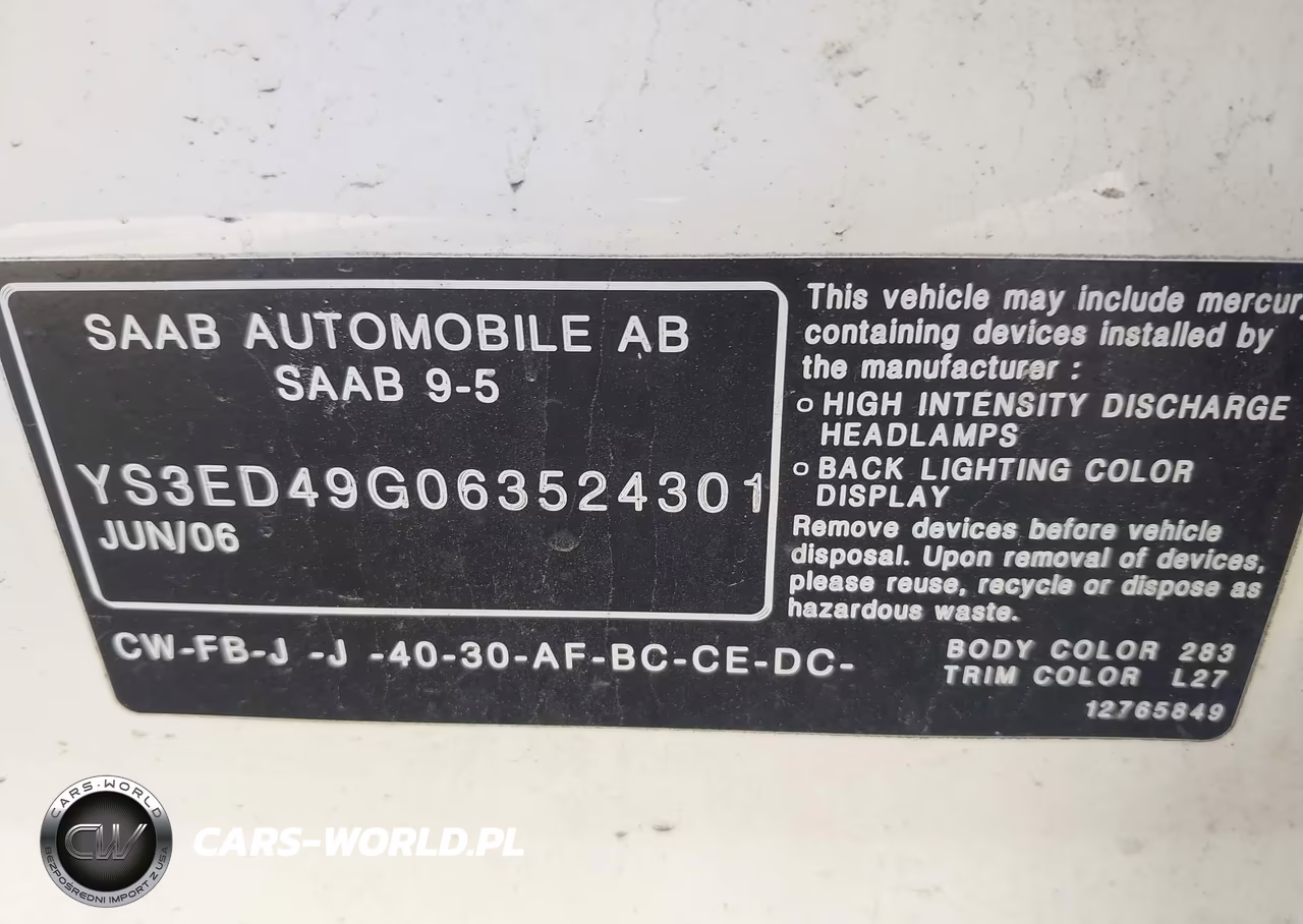 2006 Saab 9-5 2.3T VIN:YS3ED49G063524301 - 9