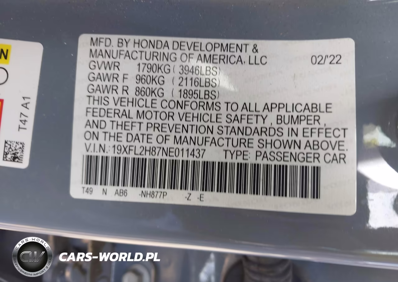 2022 Honda Civic Sport VIN:19XFL2H87NE011437 - 9