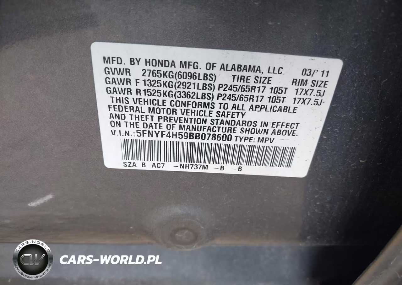 2011 Honda Pilot Ex-L VIN:5FNYF4H59BB078600 - 9