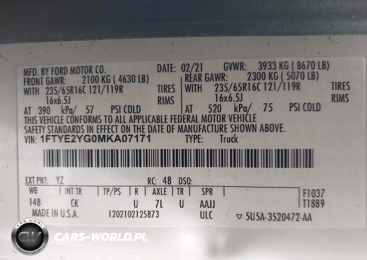 2021 Ford Transit-150 VIN:1FTYE2YG0MKA07171 - 9