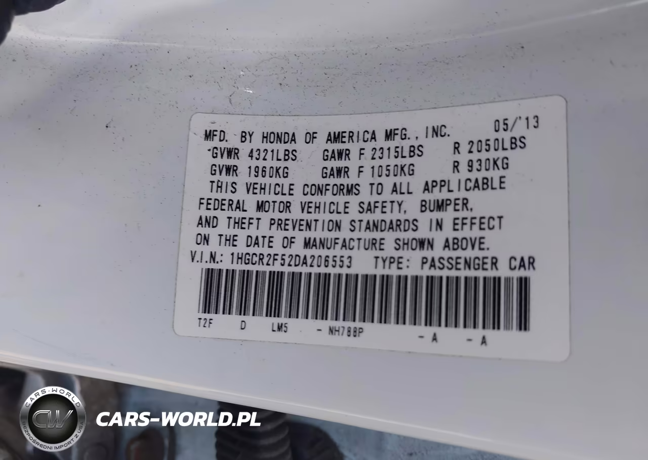 2013 Honda Accord Sport VIN:1HGCR2F52DA206553 - 9