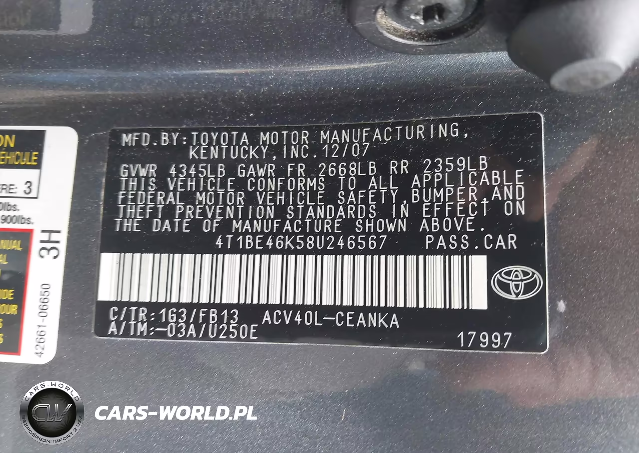 2008 Toyota Camry Le VIN:4T1BE46K58U246567 - 9
