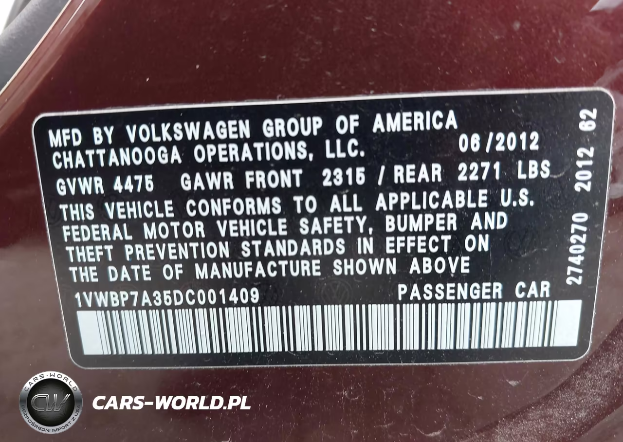 2013 Volkswagen Passat 2.5L Se VIN:1VWBP7A35DC001409 - 9