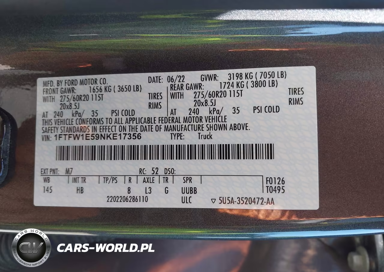 2022 Ford F-150 Lariat VIN:1FTFW1E59NKE17356 - 9