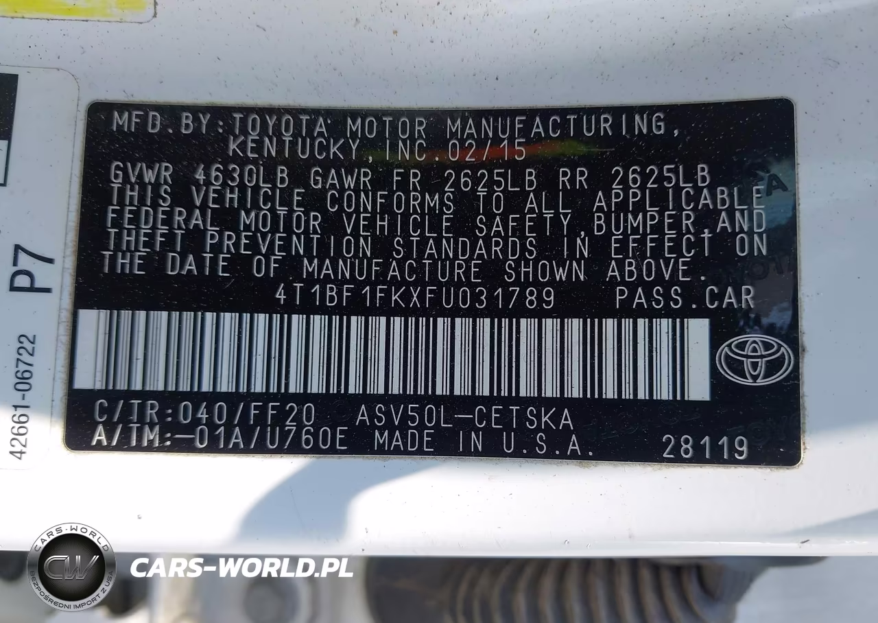 2015 Toyota Camry Se VIN:4T1BF1FKXFU031789 - 9