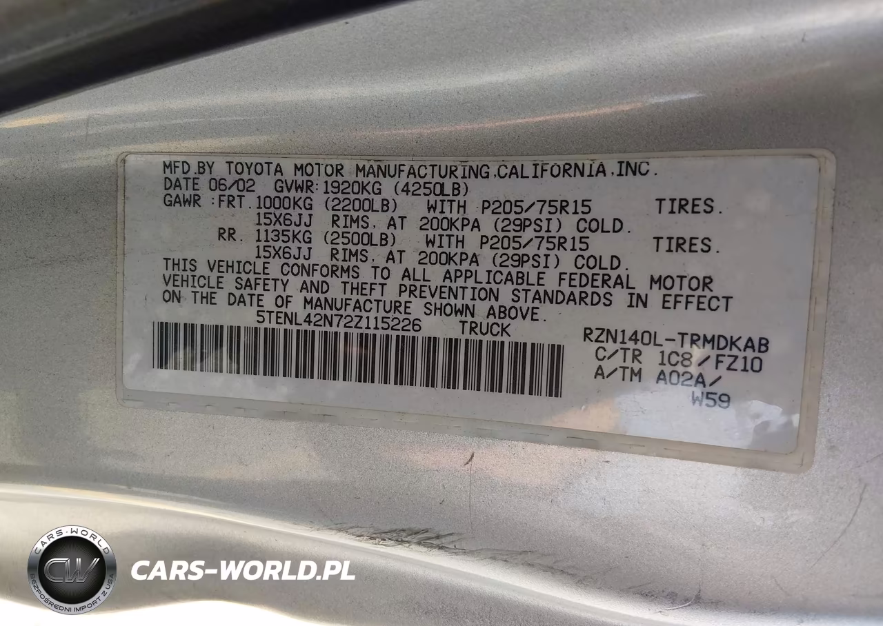 2002 Toyota Tacoma VIN:5TENL42N72Z115226 - 9