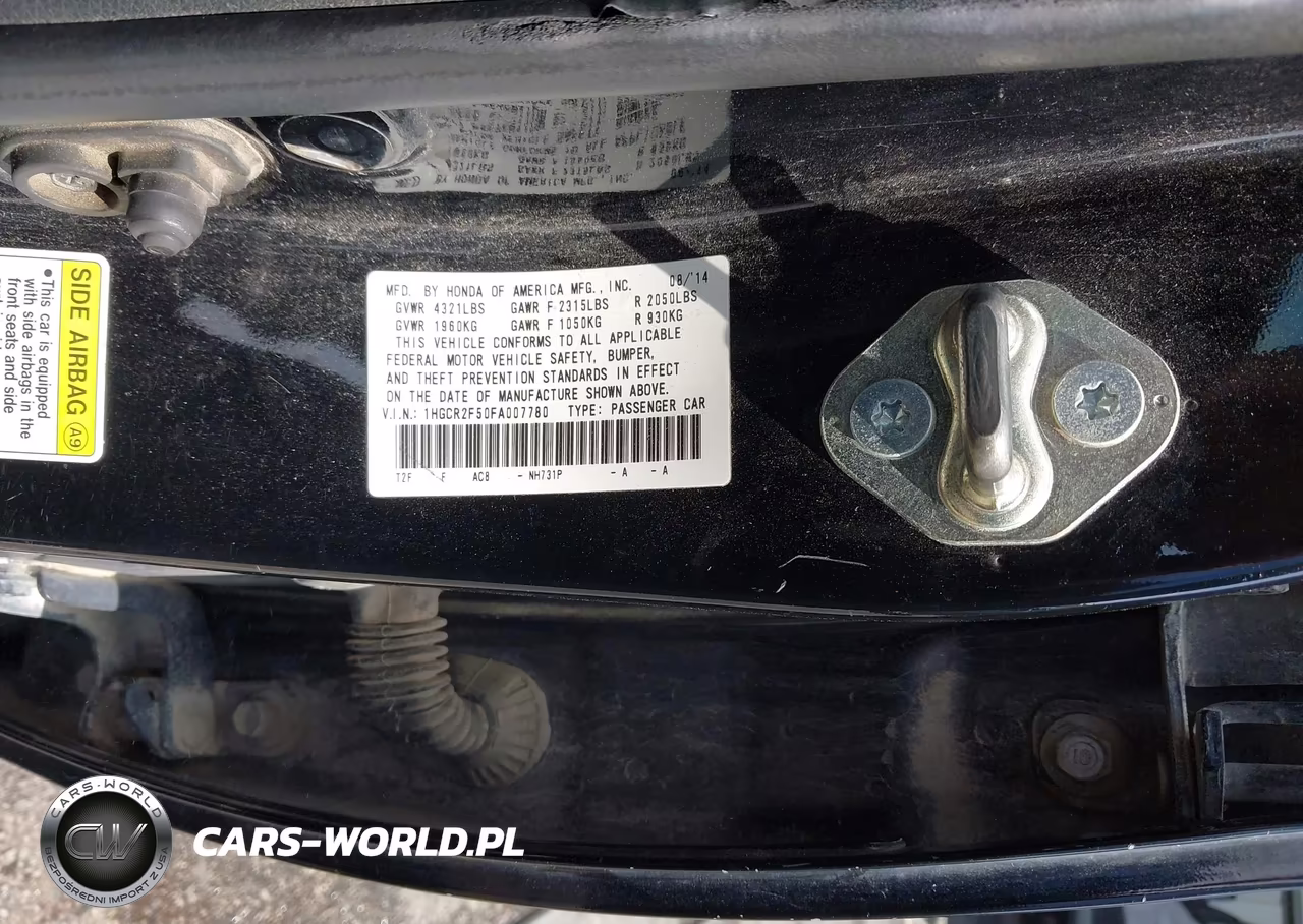 2015 Honda Accord Sport VIN:1HGCR2F50FA007780 - 9