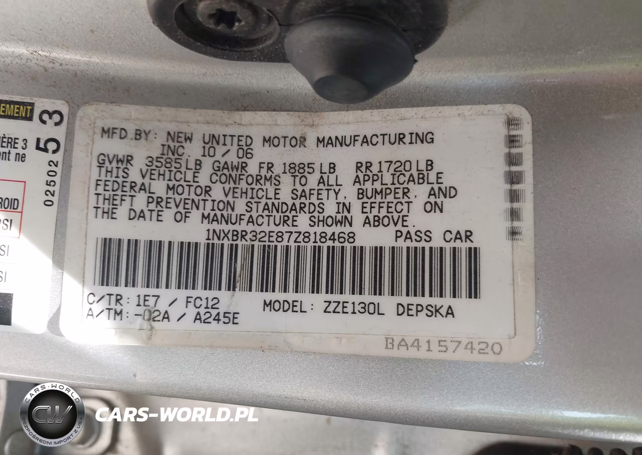 TOYOTA COROLLA CE VIN:1NXBR32E87Z818468 - 9