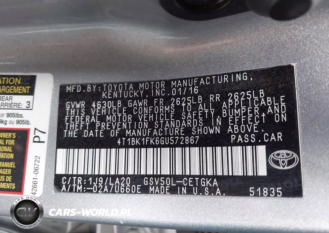2016 Toyota Camry Xle V6 VIN:4T1BK1FK6GU572867 - 9