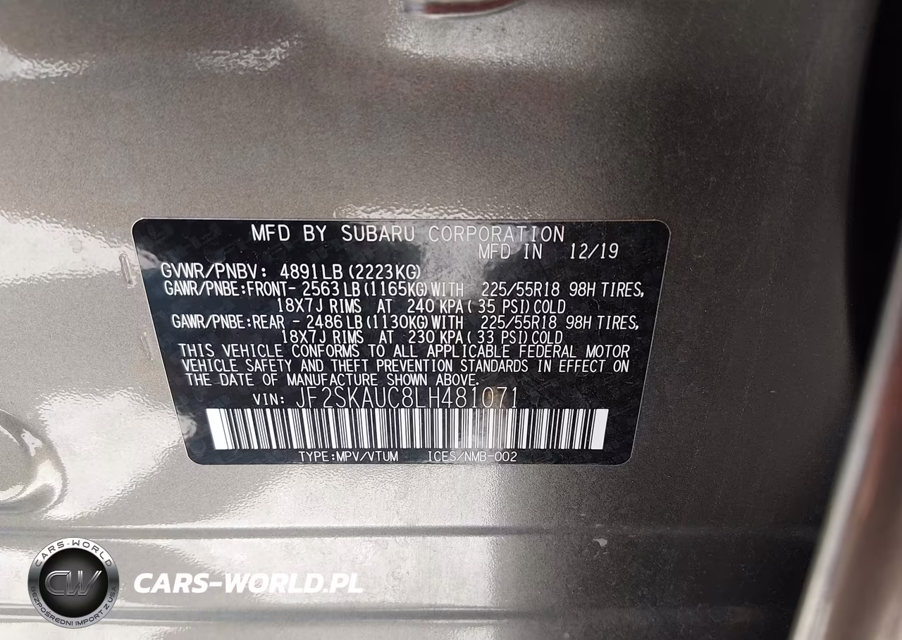 2020 Subaru Forester Limited VIN:JF2SKAUC8LH481071 - 9