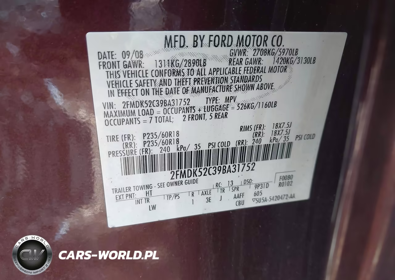 2009 Ford Flex Sel VIN:2FMDK52C39BA31752 - 9