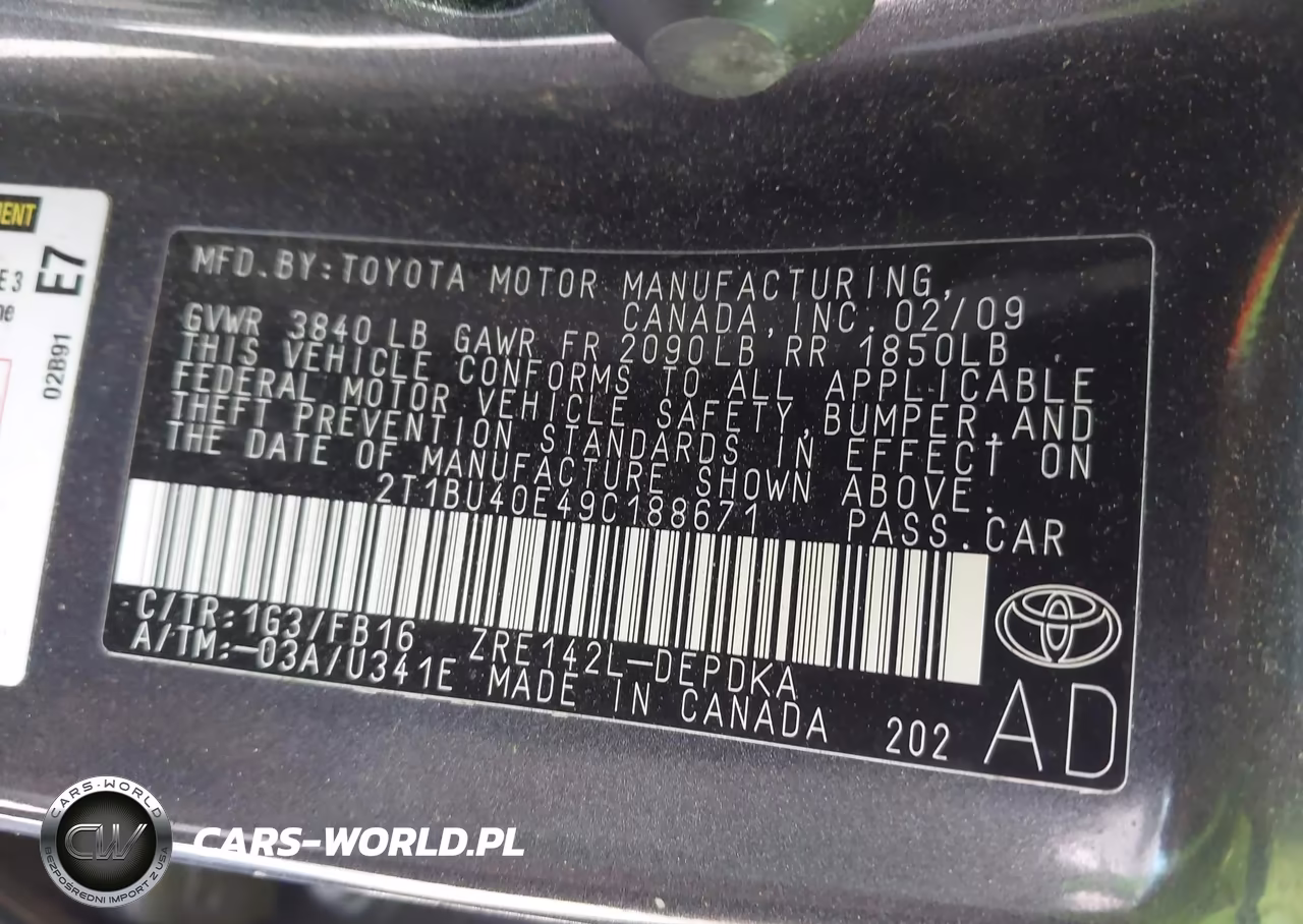2009 Toyota Corolla Le VIN:2T1BU40E49C188671 - 9