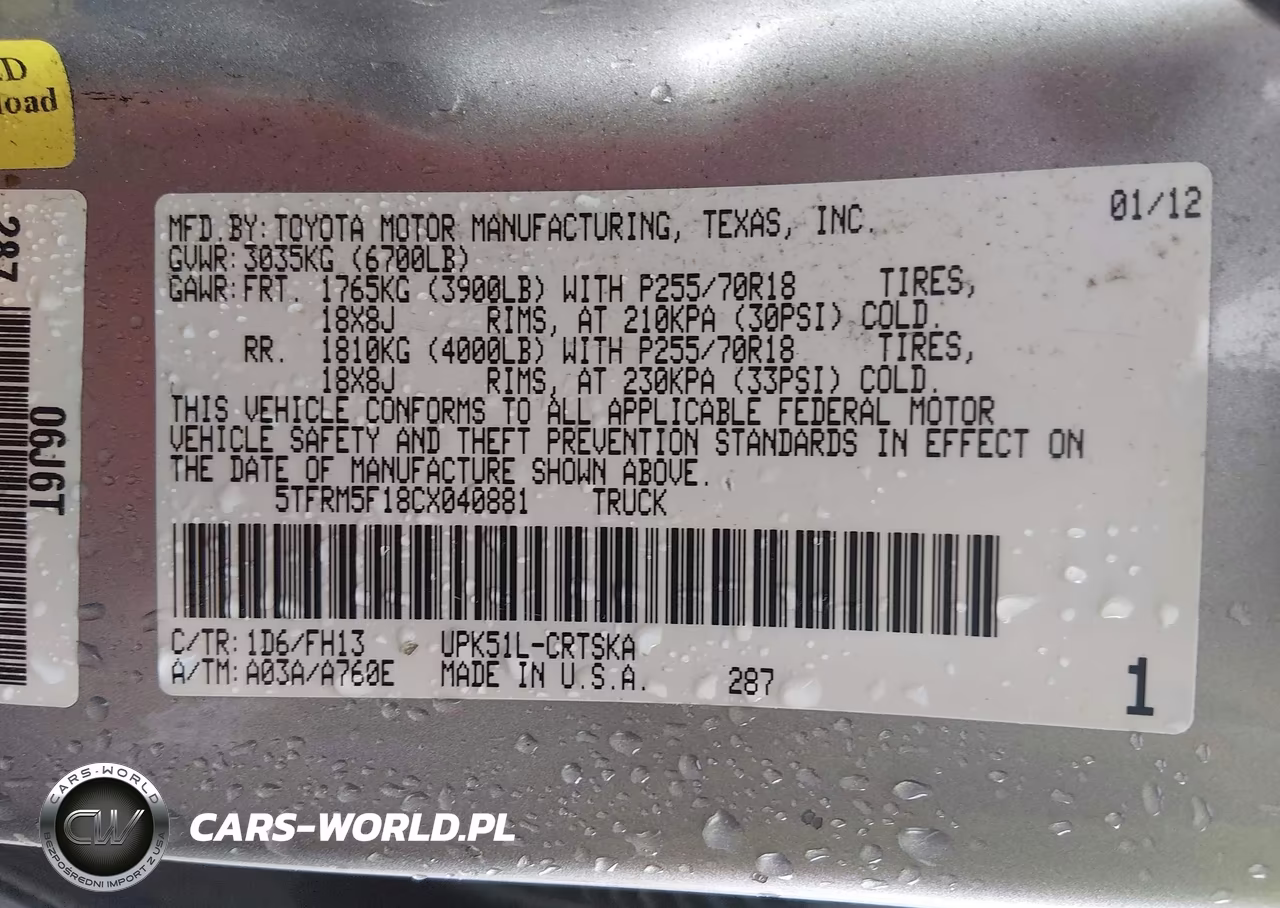 2012 Toyota Tundra Grade 4.6L V8 VIN:5TFRM5F18CX040881 - 9
