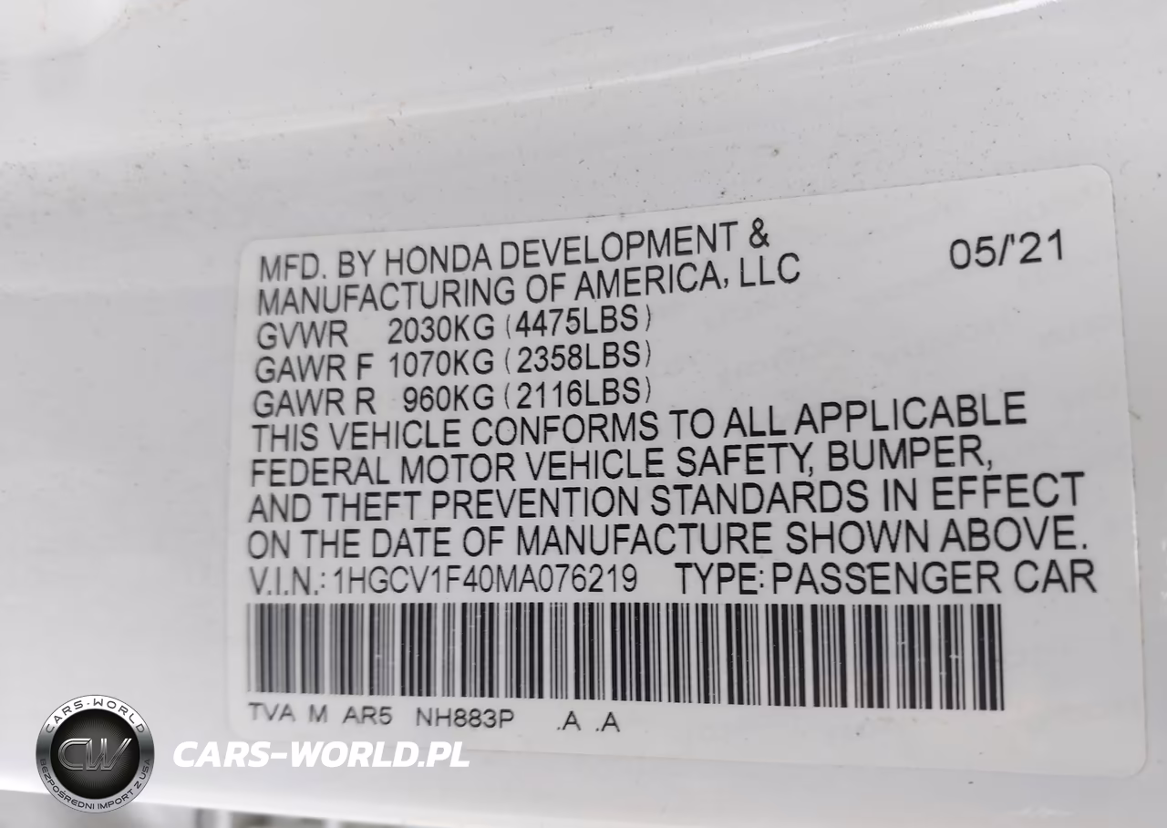 2021 Honda Accord Sport Special Edition VIN:1HGCV1F40MA076219 - 9