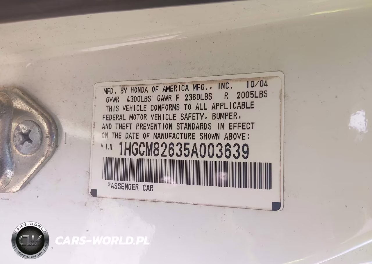 2005 Honda Accord 3.0 Ex VIN:1HGCM82635A003639 - 9