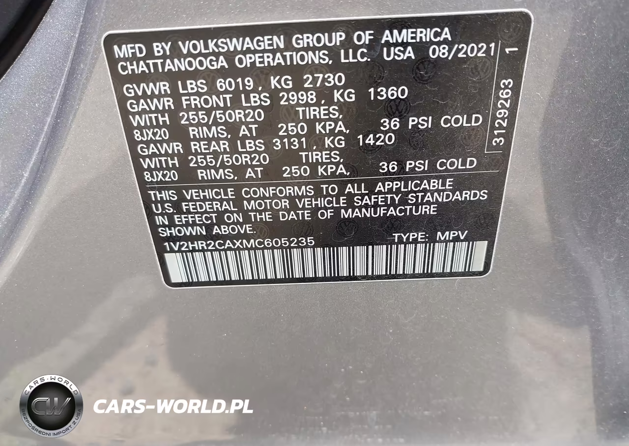 2021 Volkswagen Atlas 3.6L V6 Se W-Technology VIN:1V2HR2CAXMC605235 - 9