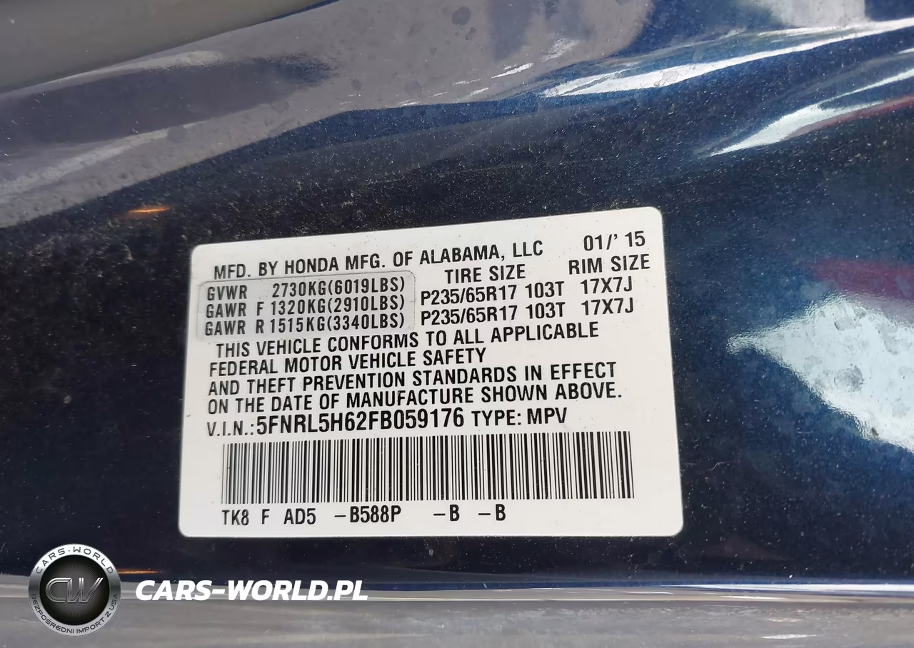 2015 Honda Odyssey Ex-L VIN:5FNRL5H62FB059176 - 9