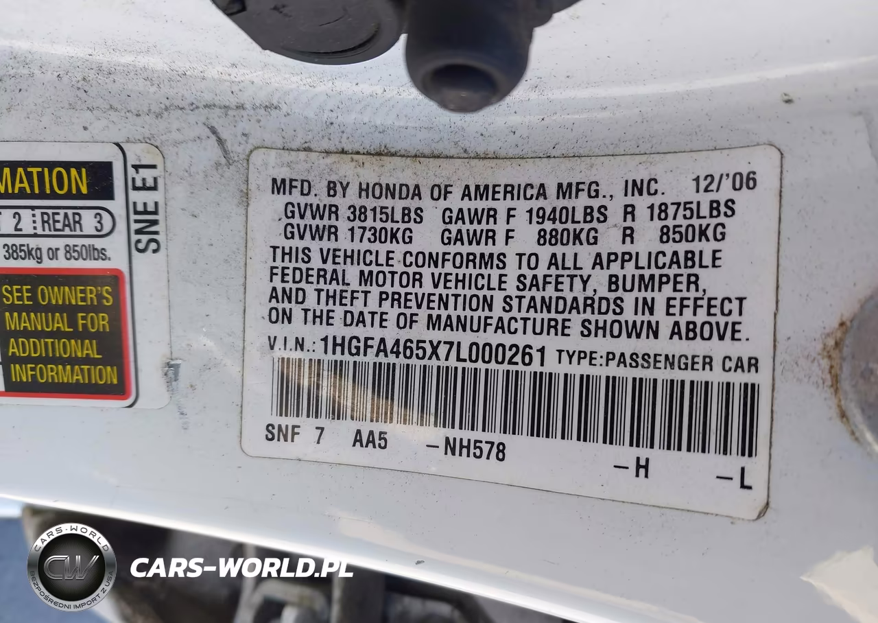 2007 Honda Civic Gx VIN:1HGFA465X7L000261 - 9
