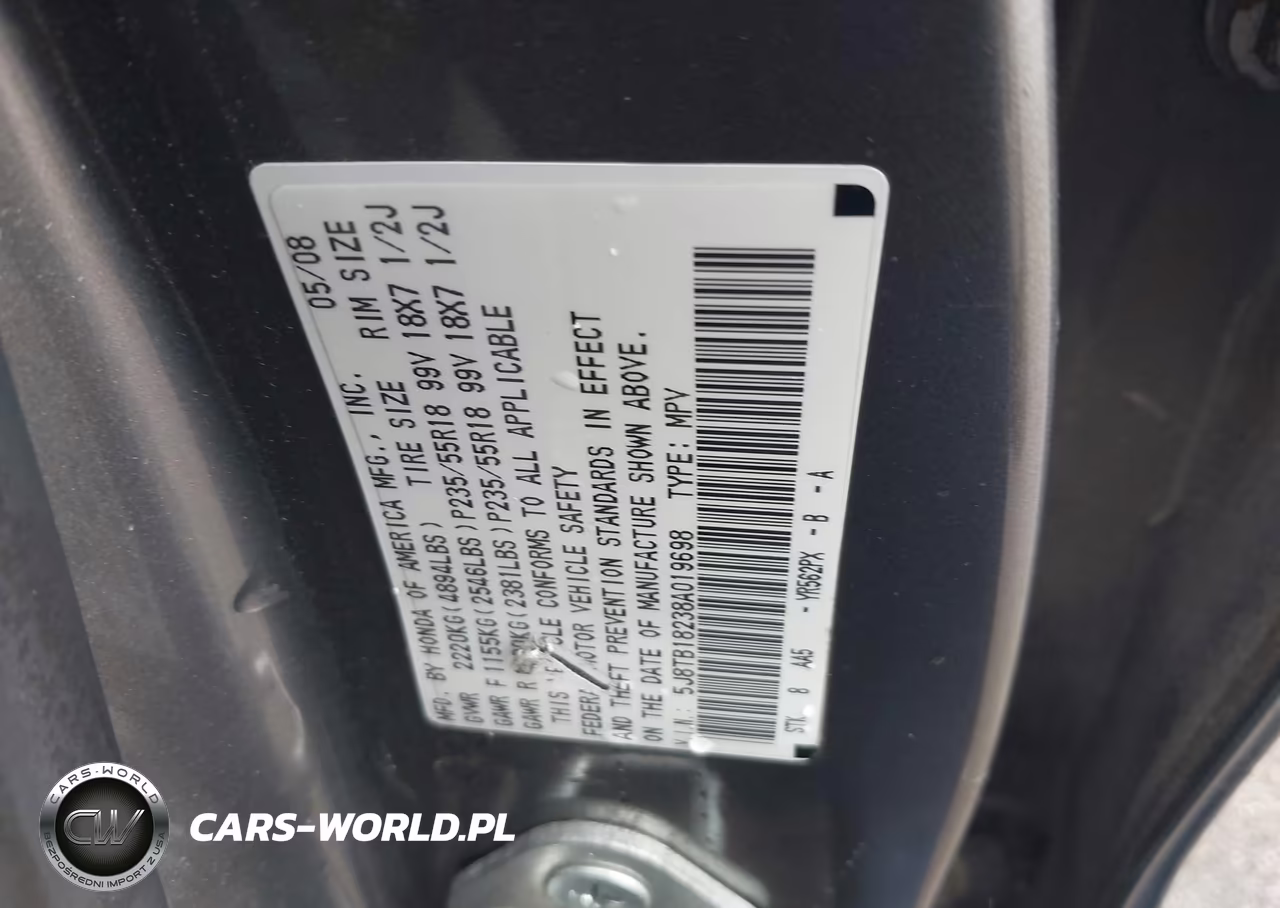 2008 Acura Rdx VIN:5J8TB18238A019698 - 9
