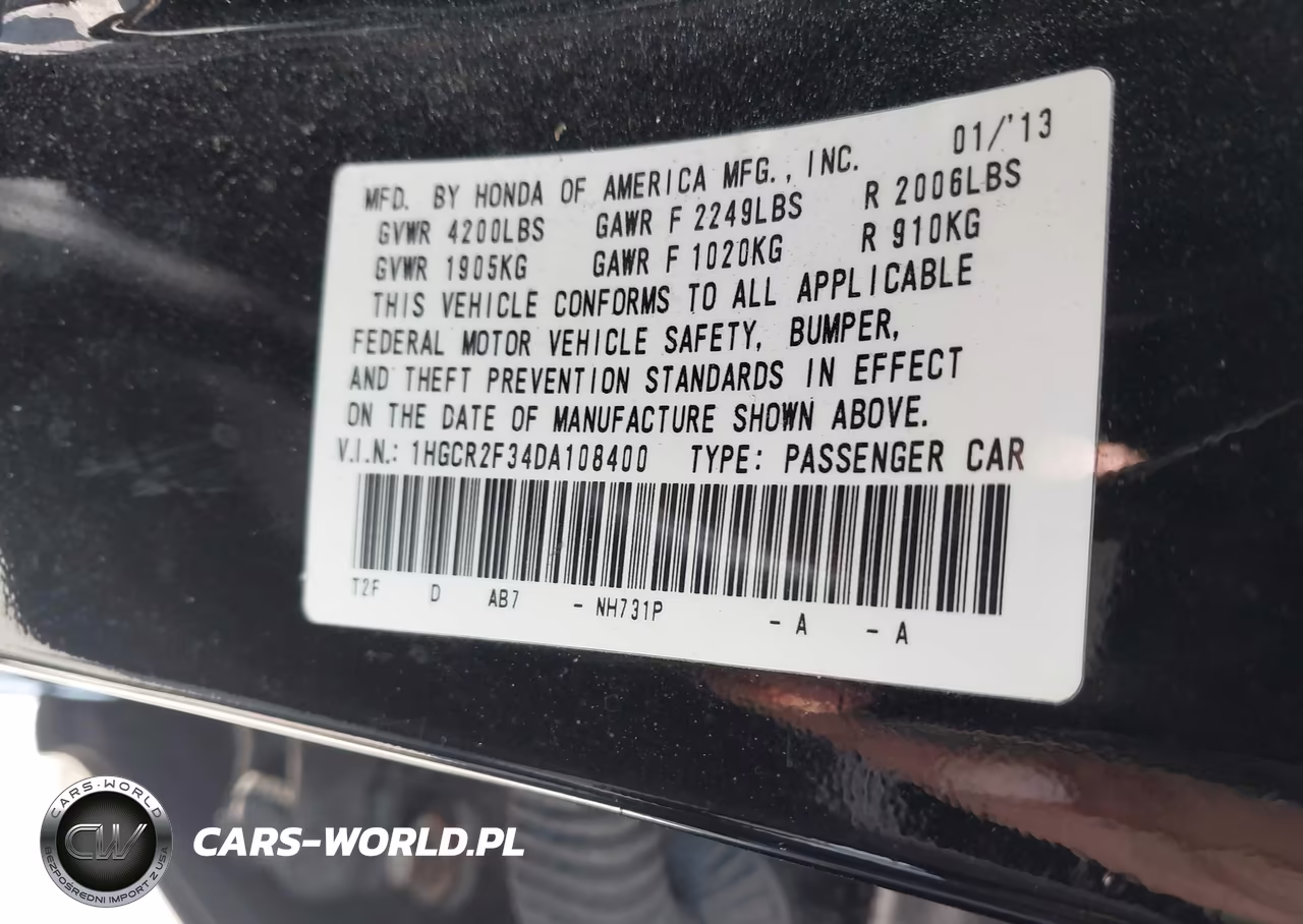 2013 Honda Accord Lx VIN:1HGCR2F34DA108400 - 9