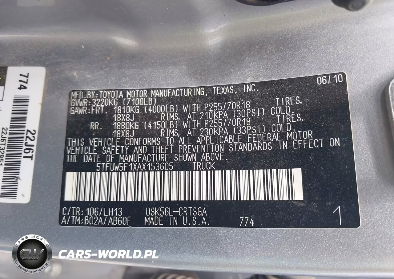 2010 Toyota Tundra Grade 5.7L V8 VIN:5TFUW5F1XAX153605 - 9