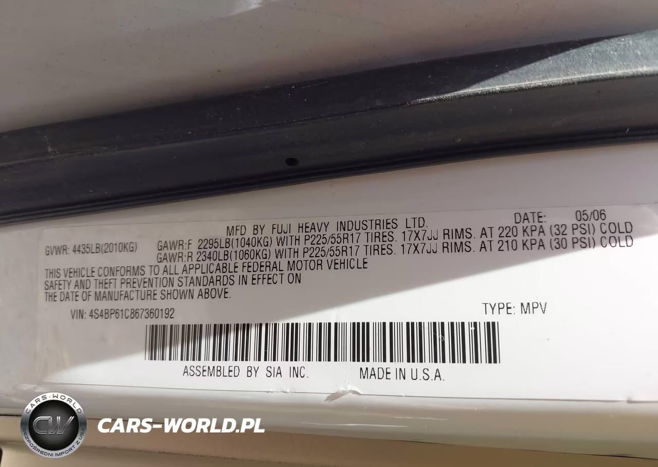 2006 Subaru Outback 2.5I VIN:4S4BP61C867360192 - 9