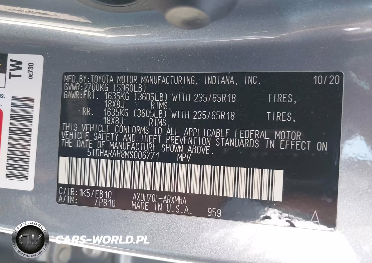 2021 Toyota Highlander Hybrid Xle VIN:5TDHARAH8MS006771 - 9