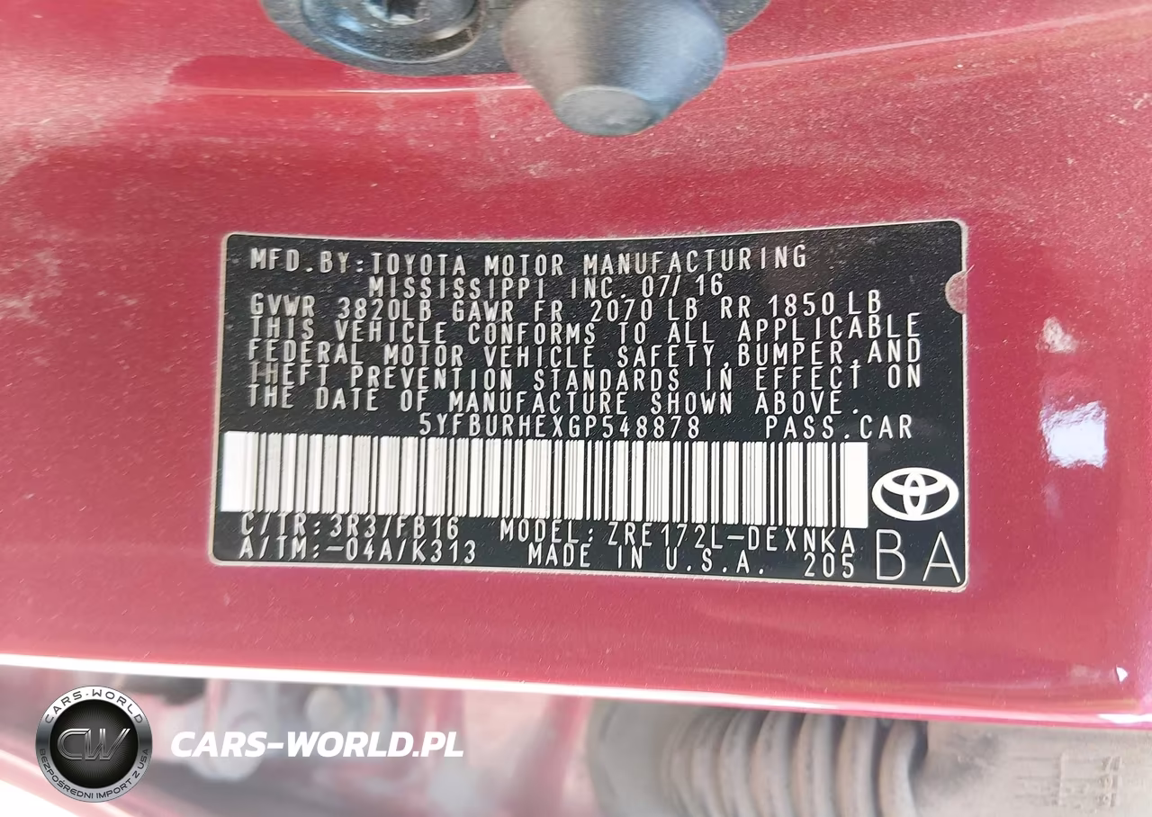 2016 Toyota Corolla Le Plus VIN:5YFBURHEXGP548878 - 9