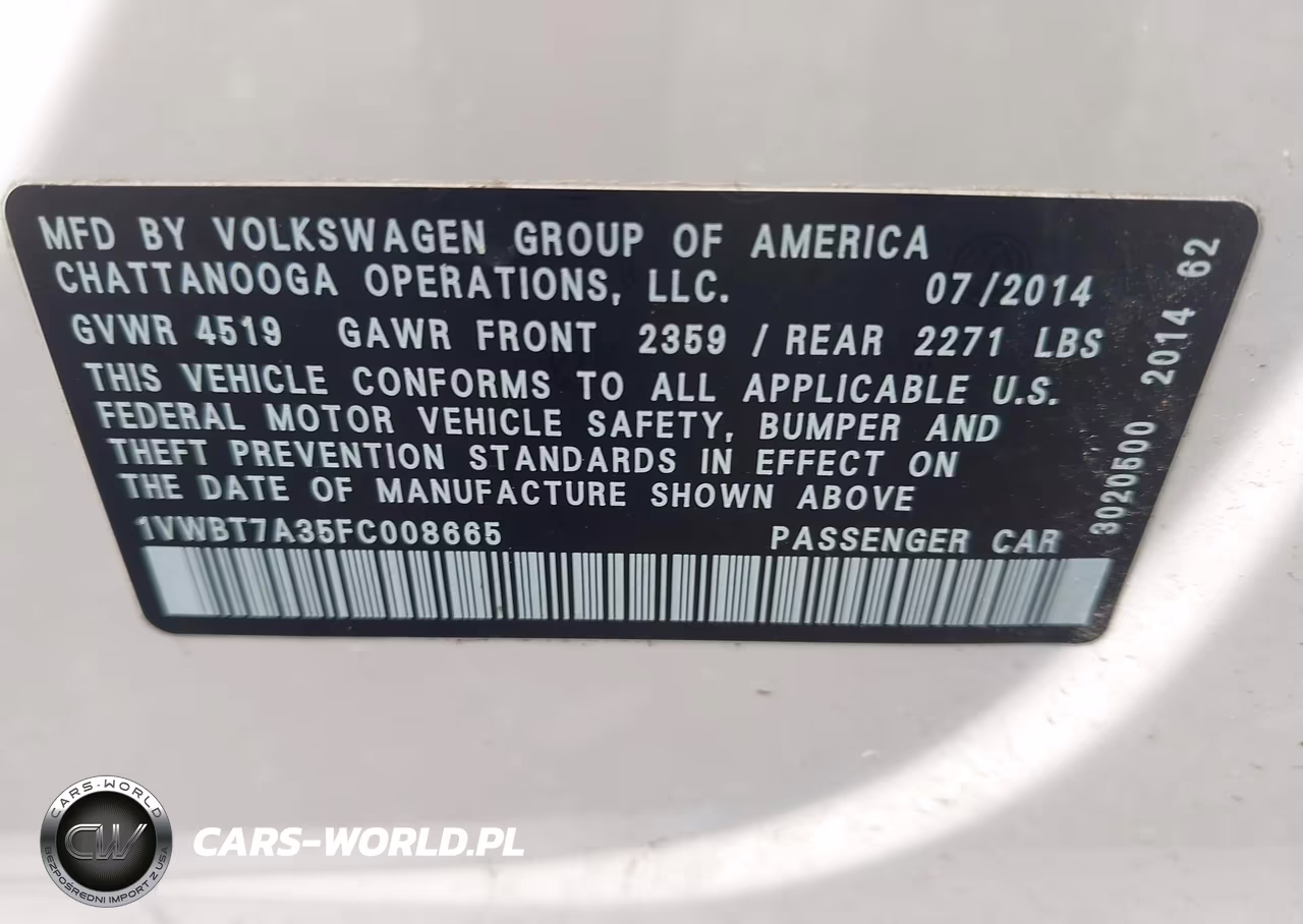 2015 Volkswagen Passat 1.8T Se VIN:1VWBT7A35FC008665 - 9