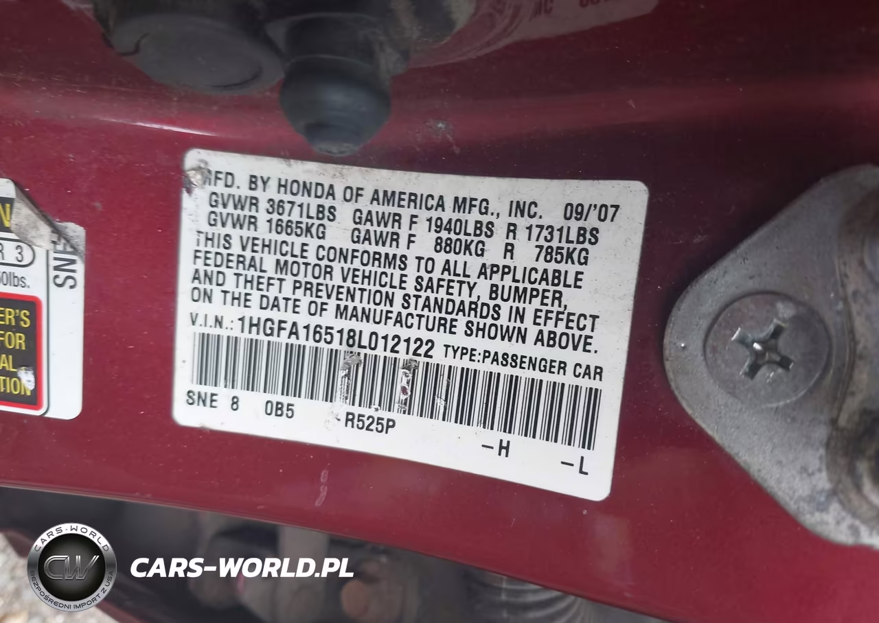 2008 Honda Civic Lx VIN:1HGFA16518L012122 - 9