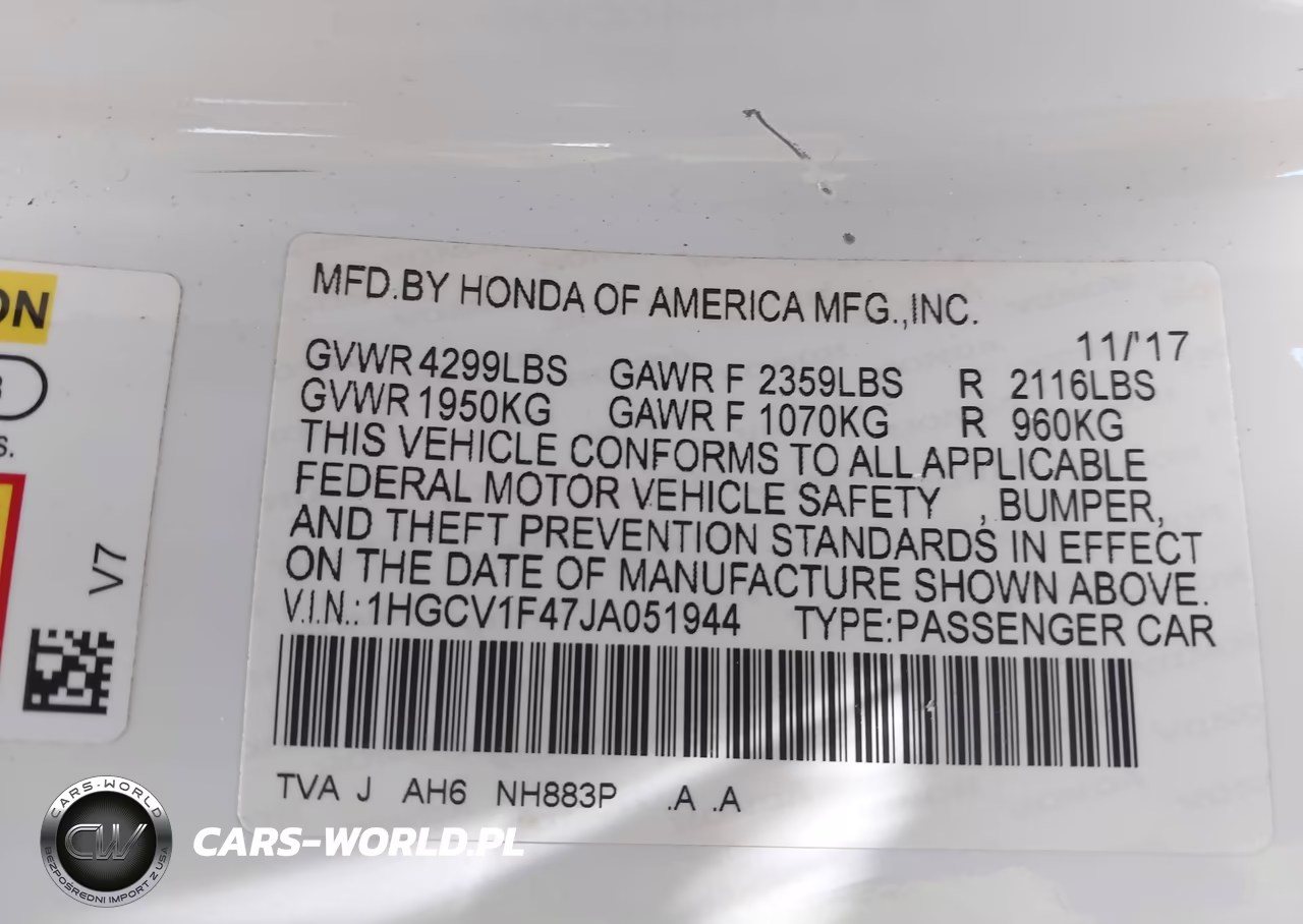 2018 Honda Accord Ex VIN:1HGCV1F47JA051944 - 9
