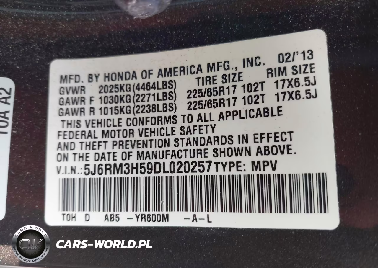 2013 Honda Cr-V Ex VIN:5J6RM3H59DL020257 - 9