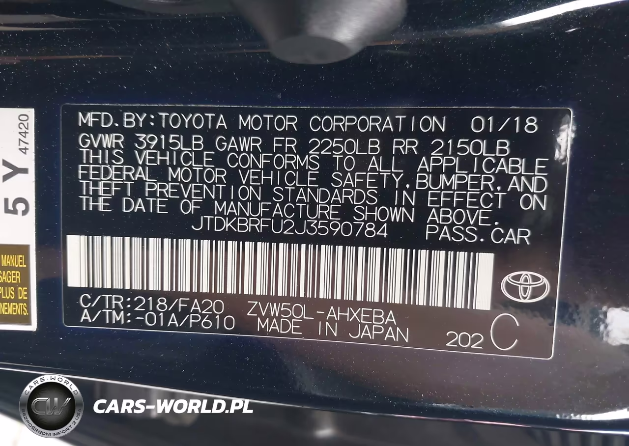 2018 Toyota Prius Two VIN:JTDKBRFU2J3590784 - 9