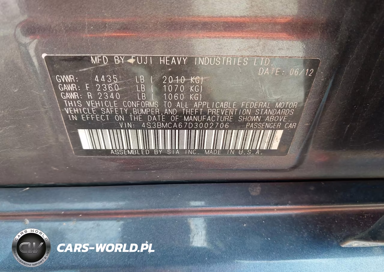 2013 Subaru Legacy 2.5I VIN:4S3BMCA67D3002706 - 9