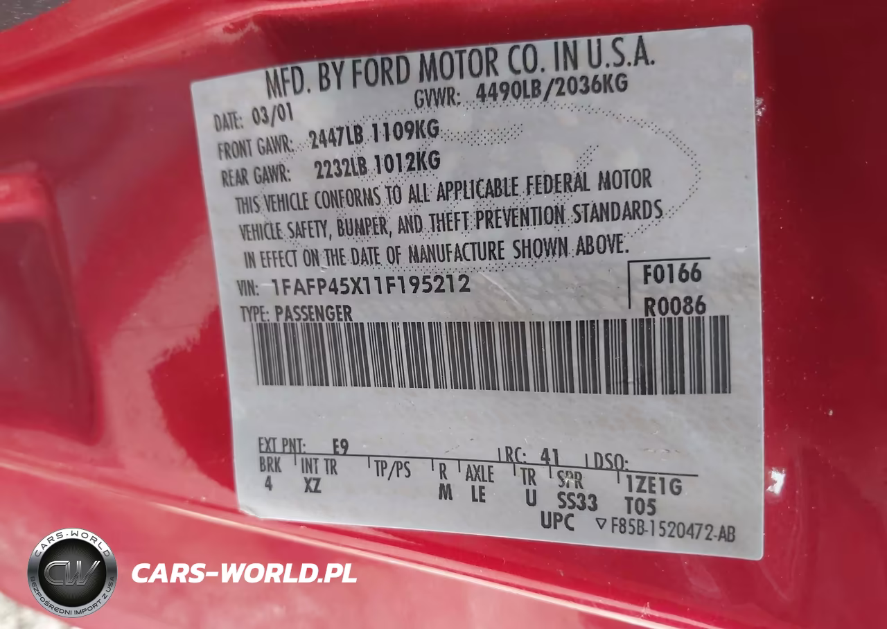 2001 Ford Mustang Gt VIN:1FAFP45X11F195212 - 9